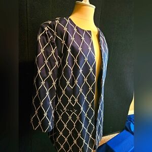 Talbots Navy and White Chain Print Blazer